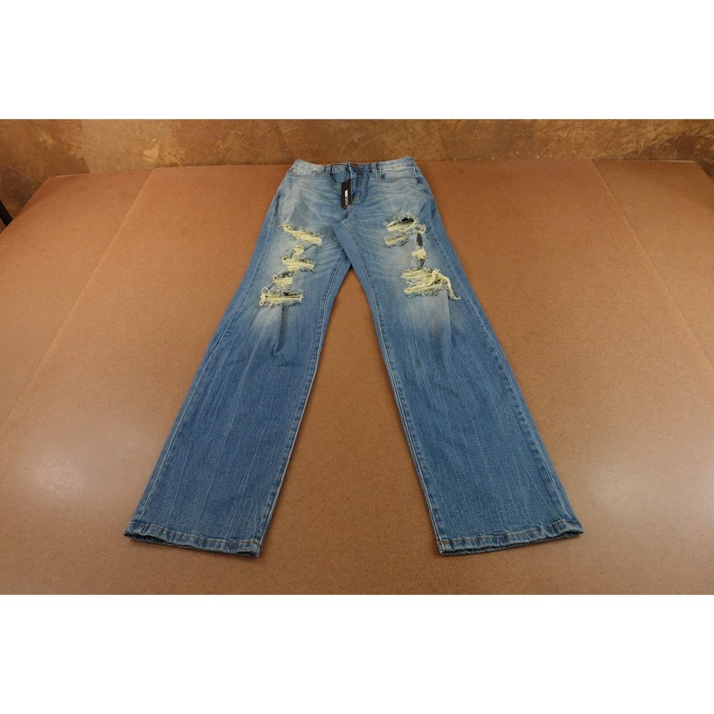 Fashion Nova Juniors 7 Medium Wash Ripped Stretch Denim Straight Leg Jeans NWT